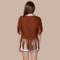 Load image into Gallery viewer, 10736 - Half Sleeve Top with Fringe
