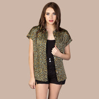 Load image into Gallery viewer, 10742 - Leopard Button Down Half Sleeve Top - Green
