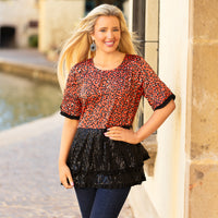 Load image into Gallery viewer, 10743 - Red Leopard and Sequin Half Sleeve Top
