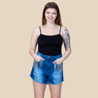 Load image into Gallery viewer, 10759 - Rhinestone Fringe Shorts
