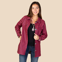 Load image into Gallery viewer, 10904 - Houndstooth Pattern Shacket with Pockets - Pink
