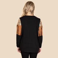 Load image into Gallery viewer, 10905 - Sequin &amp; Fringe Long Sleeve Top
