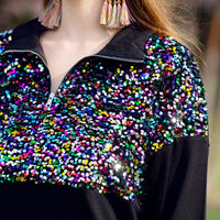 Load image into Gallery viewer, 10907 - Sequin Pull Over with Zipper - Black
