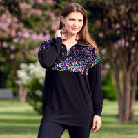 Load image into Gallery viewer, 10907 - Sequin Pull Over with Zipper - Black
