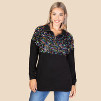 Load image into Gallery viewer, 10907 - Sequin Pull Over with Zipper - Black
