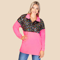 Load image into Gallery viewer, 10907 - Sequin Pull Over with Zipper - Hot Pink

