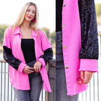 Load image into Gallery viewer, 10909 - Shacket with Sequin Sleeves - Pink

