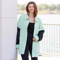 Load image into Gallery viewer, 10909 - Shacket with Sequin Sleeves - Mint
