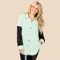 Load image into Gallery viewer, 10909 - Shacket with Sequin Sleeves - Mint
