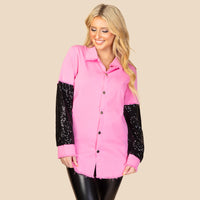 Load image into Gallery viewer, 10909 - Shacket with Sequin Sleeves - Pink
