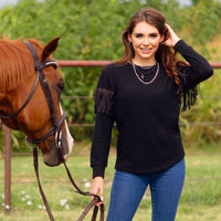 Load image into Gallery viewer, 10919 - Embellished Fringe Long Sleeve Top
