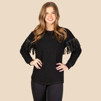 Load image into Gallery viewer, 10919 - Embellished Fringe Long Sleeve Top
