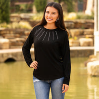 Load image into Gallery viewer, 10923 - Embellished Long Sleeve Top - Black

