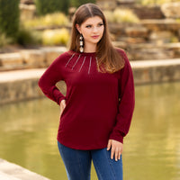 Load image into Gallery viewer, 10923 - Embellished Long Sleeve Top - Maroon
