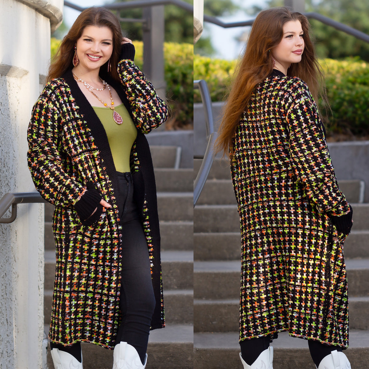 10925 - Multi Pattern Cardigan with Pockets