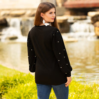 Load image into Gallery viewer, 10930 - Pearl Embellished Long Sleeve Top - Black
