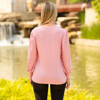 Load image into Gallery viewer, 10930 -  Pearl Embellished Long Sleeve Top - Pink
