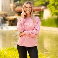 Load image into Gallery viewer, 10930 -  Pearl Embellished Long Sleeve Top - Pink
