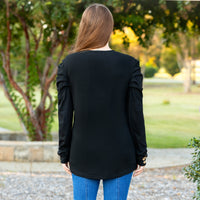 Load image into Gallery viewer, 10931 - Ruffle Sleeve Top with Button Accents - Black
