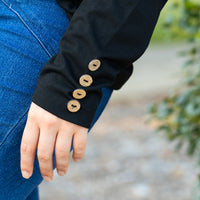 Load image into Gallery viewer, 10931 - Ruffle Sleeve Top with Button Accents - Black
