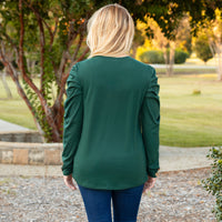 Load image into Gallery viewer, 10931 - Ruffle Sleeve Top with Button Accents - Green
