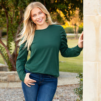 Load image into Gallery viewer, 10931 - Ruffle Sleeve Top with Button Accents - Green
