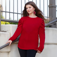 Load image into Gallery viewer, 10931 - Ruffle Sleeve Top with Button Accents - Maroon
