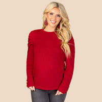 Load image into Gallery viewer, 10931 - Ruffle Sleeve Top with Button Accents - Maroon
