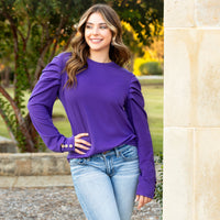 Load image into Gallery viewer, 10931 - Ruffle Sleeve Top with Button Accents - Purple

