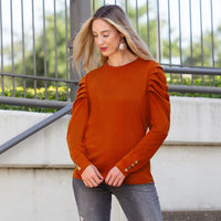 Load image into Gallery viewer, 10931 - Ruffle Sleeve Top with Button Accents - Rust
