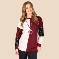 Load image into Gallery viewer, 10934 - Leopard and Sequin Color Block Top
