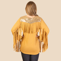 Load image into Gallery viewer, 10940 - Fringe and Sequin Long Sleeve Top
