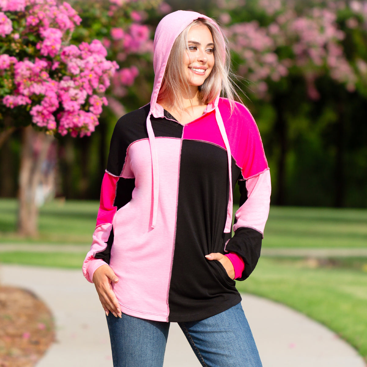 10943 - Color Block Hoodie with Pockets