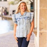 Load image into Gallery viewer, 10953 - Denim Top with Butterfly Sleeves
