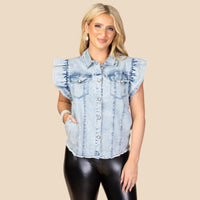 Load image into Gallery viewer, 10953 - Denim Top with Butterfly Sleeves
