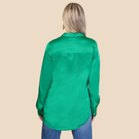 Load image into Gallery viewer, 10955 - Green Silk Long Sleeve Top
