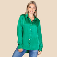 Load image into Gallery viewer, 10955 - Green Silk Long Sleeve Top

