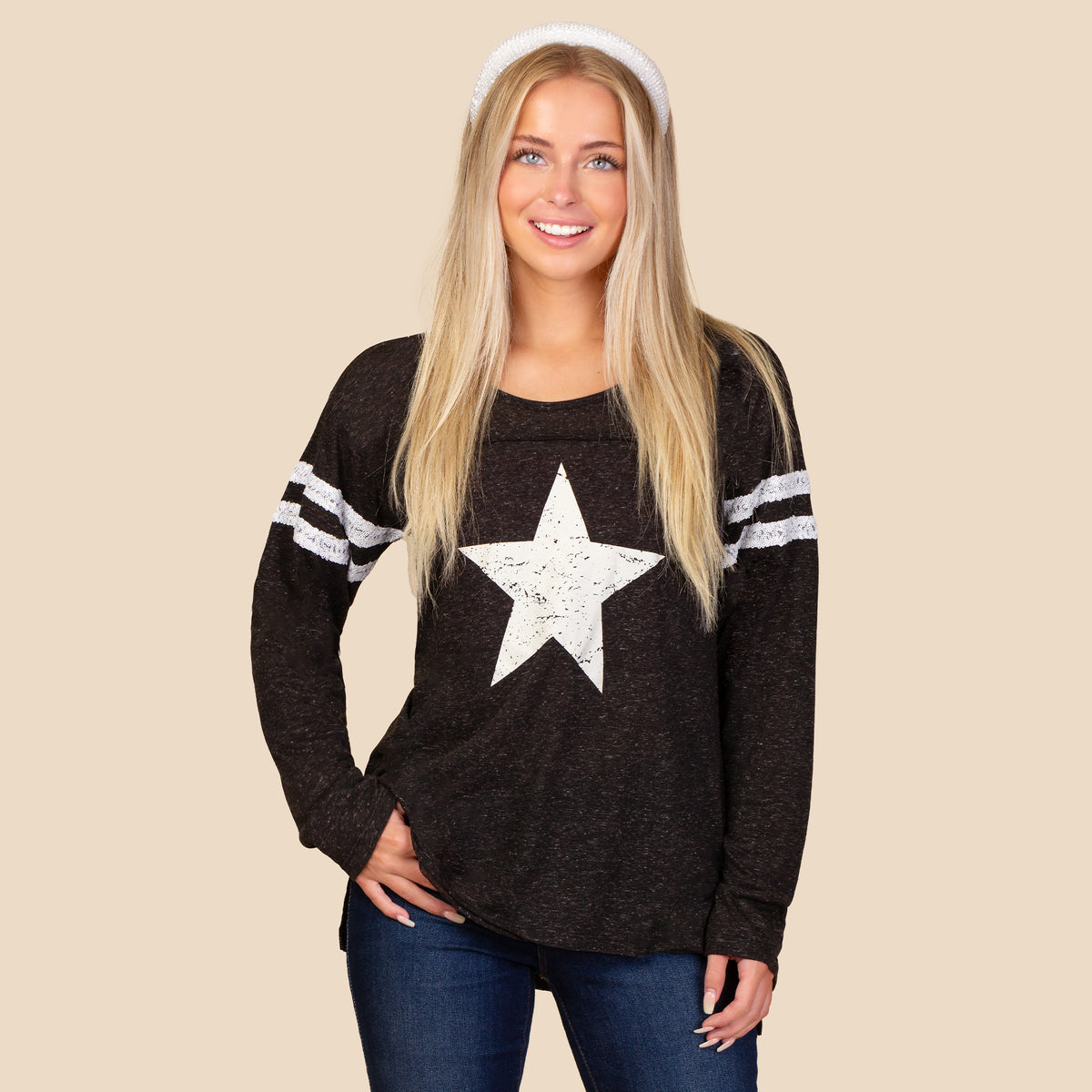 10963 - Star Long Sleeve Top - Black