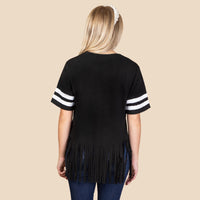 Load image into Gallery viewer, 10968 - Game Day Half Sleeve Top with Sequin &amp; Fringe - Black
