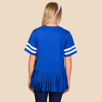 Load image into Gallery viewer, 10968 - Game Day Half Sleeve Top with Sequin &amp; Fringe - Royal Blue
