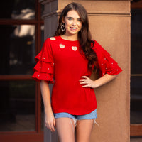 Load image into Gallery viewer, 10971 - Heart Top with Pearl Ruffle Sleeves
