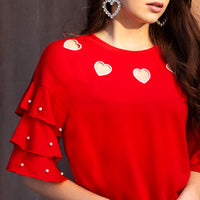 Load image into Gallery viewer, 10971 - Heart Top with Pearl Ruffle Sleeves
