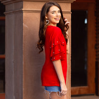 Load image into Gallery viewer, 10971 - Heart Top with Pearl Ruffle Sleeves
