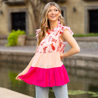 Load image into Gallery viewer, 10974 - Western Color Block Ruffle Top
