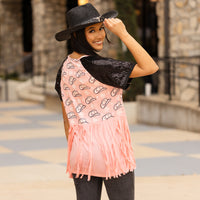 Load image into Gallery viewer, 10978 - Cowboy Hat Half Sleeve Top with Fringe &amp; Sequin
