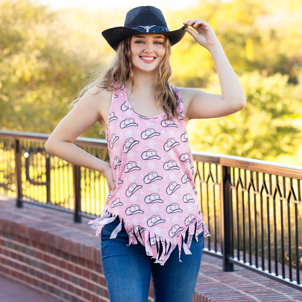 10979 - Cowboy Hat Tank Top with Fringe