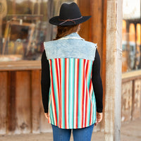 Load image into Gallery viewer, 10984 - Serape Print Sleeveless Denim Button Down Top
