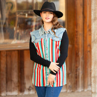 Load image into Gallery viewer, 10984 - Serape Print Sleeveless Denim Button Down Top
