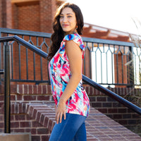 Load image into Gallery viewer, 10990 - Floral Color Block Half Sleeve Top with Ruffle Sleeves
