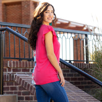 Load image into Gallery viewer, 10990 - Floral Color Block Half Sleeve Top with Ruffle Sleeves
